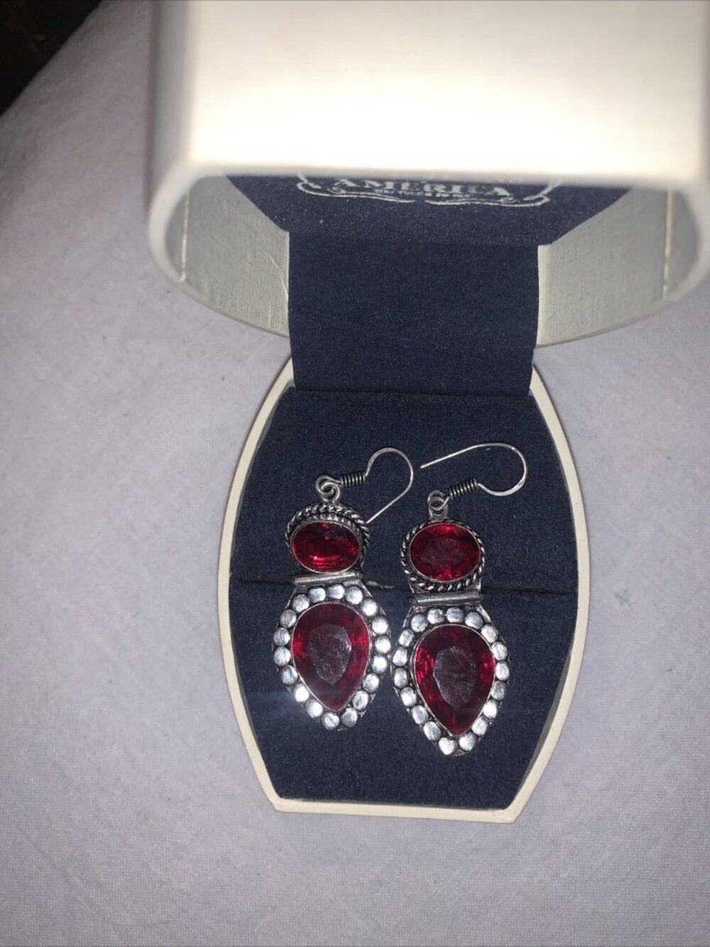 STERLING SILVER Spectacular Crystal And Sterling Dangle Queen Of Heart Earrings